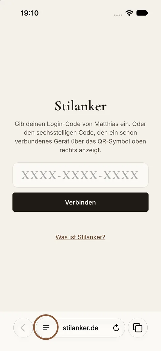 Safari mit Stilanker, markiert ist der Menüknopf links neben der Adresse